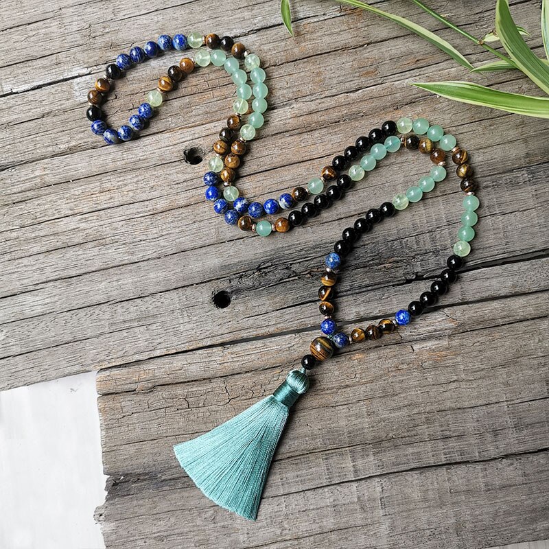 8 millimetri Perline di Pietra, Lapis, Occhio di Tigre, Verde Speranza di Preghiera, JapaMala impostato, Gioielli Spirituale, la meditazione, ispiratore,108 perline Mala: Luce di Colore Giallo Oro