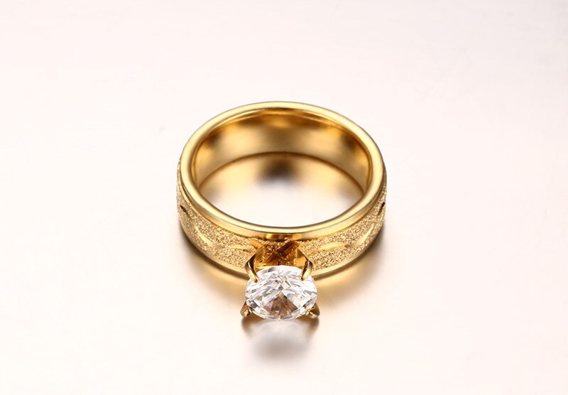 bague de fiançailles pour les femmes mat polonais acier inoxydable bague de mariage broche réglage femelle cubique zircone bijoux