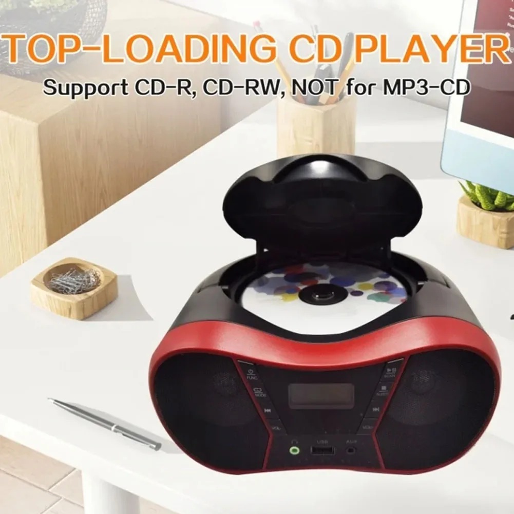 Kleiner Boombox-CD-Player, Kassette, AM, FM-Radio, Bluetooth-Lautsprecher, AUX, USB, MP3, spielt mit Fernbedienung, unterstützt AC/DC-betrieben