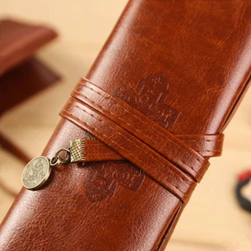 Vintage Roll PU Leather Pencil Case Twilight Pen Pouch Student Stationery Woman Cosmetic Storage Bag Pencilcase