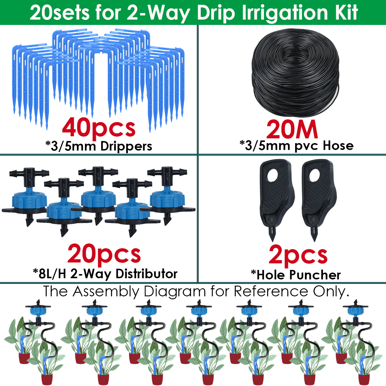 KESLA 10-100M Irrigation Watering System Kit 4-Way 2-Way 8L Drip Arrow Transmitter Dripper Sprinkler Potted Planting Greenhouse: Blue
