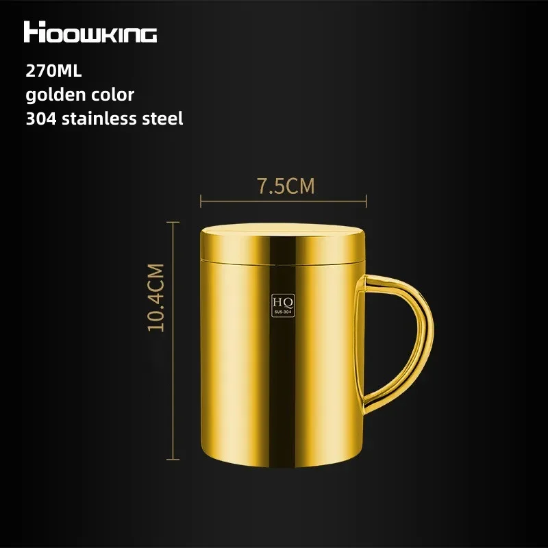 304 rustfritt stål krus kopp dobbelt lag anti-skålding termoskopp med leppe kaffe te melk øl vannflaske kontor hjemmebruk: Gul