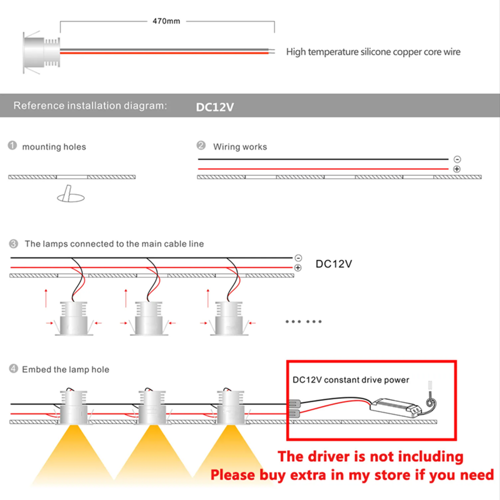 1w 12v Mini LED Nieder hell dimmbarer Scheinwerfer ip65 Treppen schrank Lichter schwarz weiß silber Innen scheinwerfer Decke Nieder hell