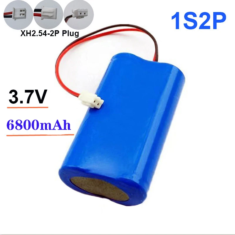 Batería de litio recargable para pesca, luz LED, Altavoz Bluetooth, 3,7 V, 18650, con enchufe de XH2.54-2P, 6800mAh