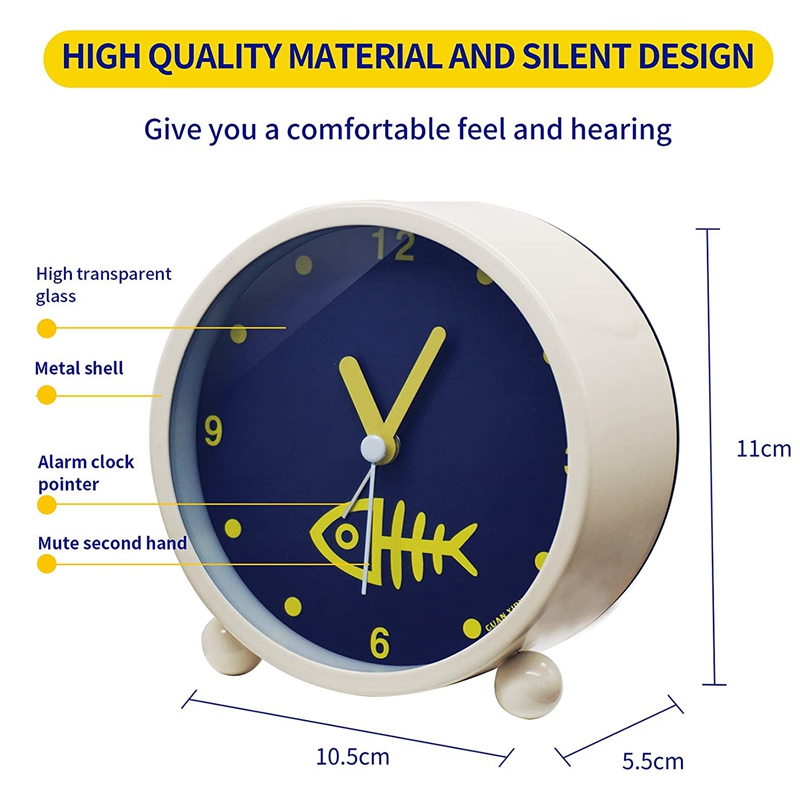 ! Alarm Clock Bell With Night Light Bedside Loud Alarm Clock Quartz Desk Clock For Room , Milky,Shape Fish Bone