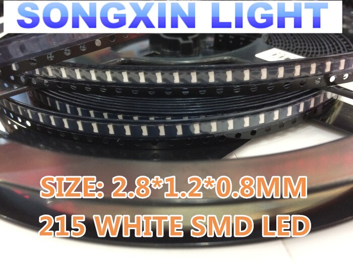 100 stk 215 hvid smd led 6000-9000k sidebillede 2.8*1.2*0.8mm udsender superlys lysdiode lampe perle 2810 2812 lysdioder