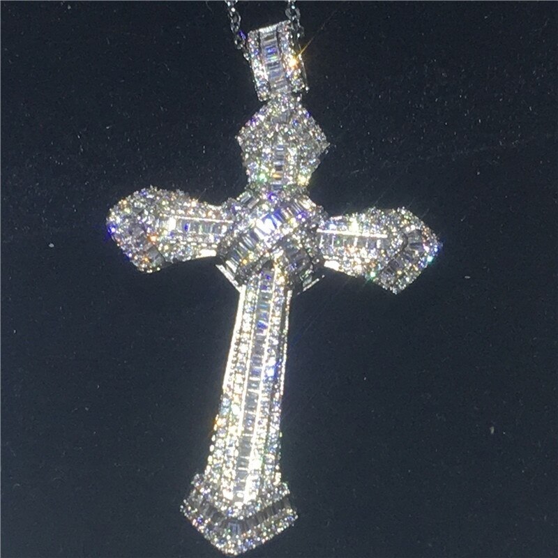 Colgante de lujo con cruz grande para mujer y hombre, colgante de boda de circonia cúbica 5A con Collar, joyería