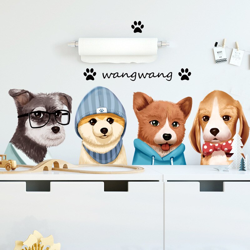 Cartoon Puppy Dog Wall Stickers for Bedroom Kids Girls room Nursery Stickers Eco-Friendly Removable Vinyl Wall Decals Home Decor