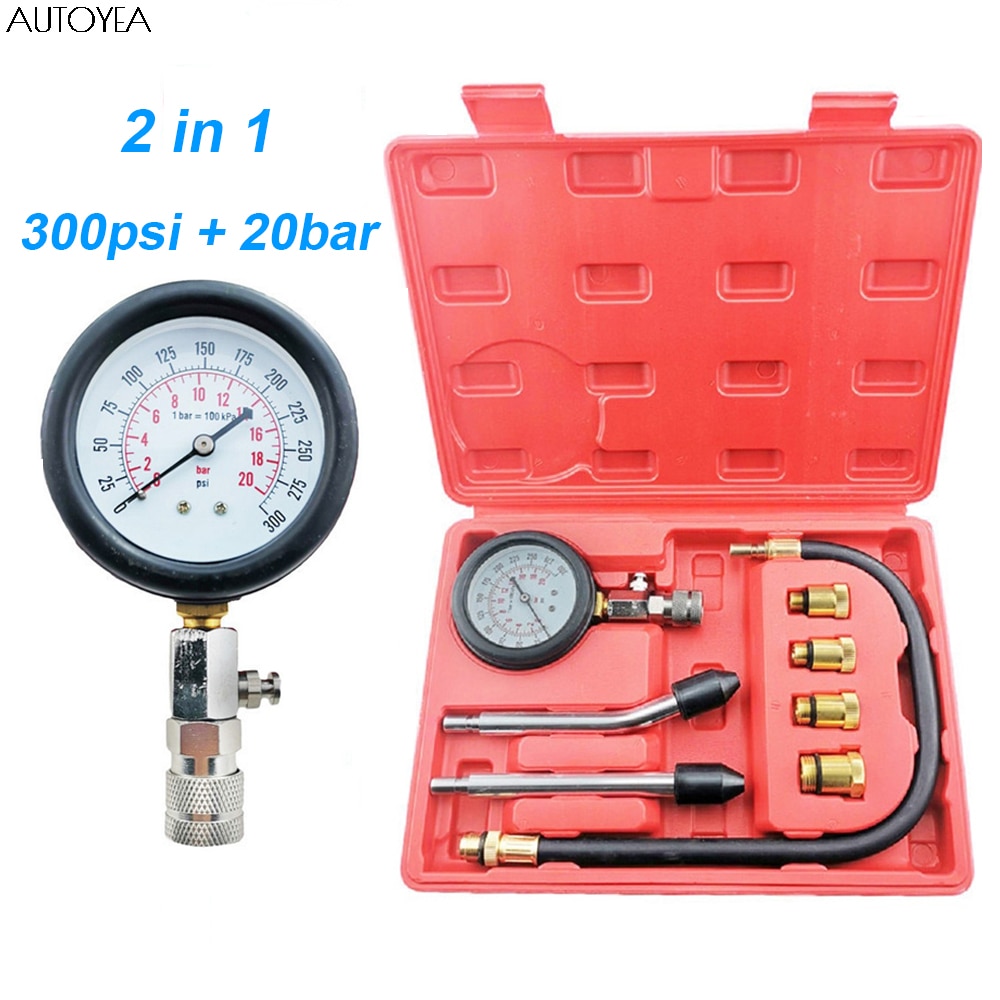 Gasoline Engine Compression Gauge Auto Petrol Gas Engine Cylinder Compression Tester Kit Car Pressure Gauge 300psi 20bar