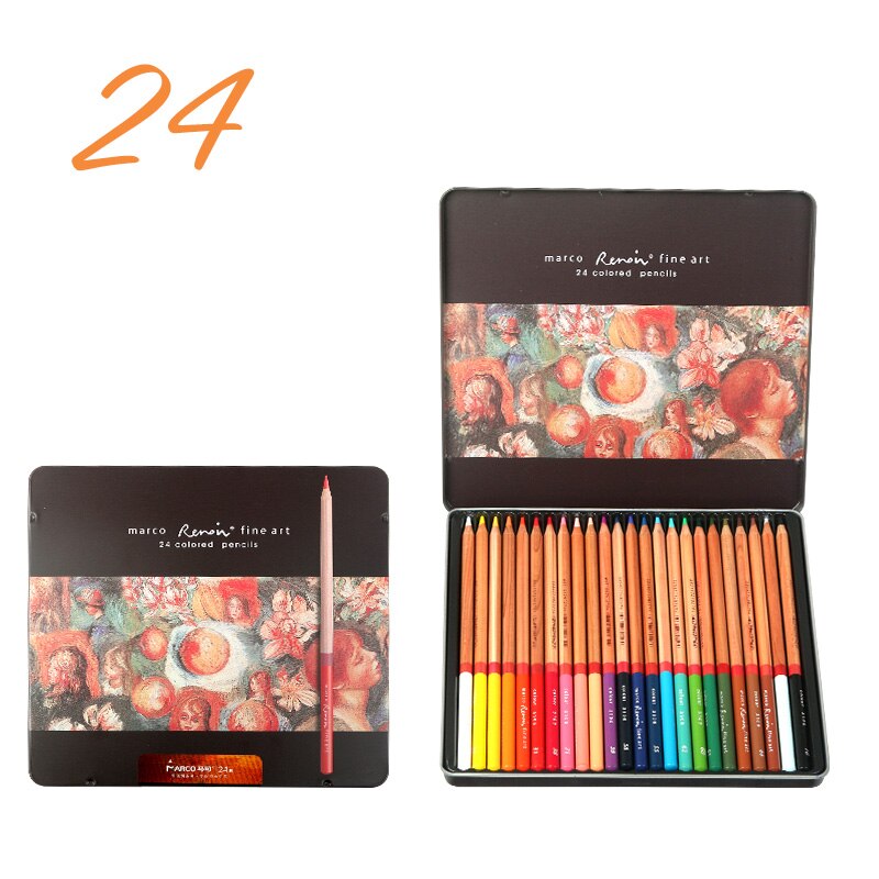 Marco Renoir 24/36/48/72/100 Colors Pencil Set lapices de colores profesionales Crayons Colouring Drawing Pencils Set: 24 color tin box