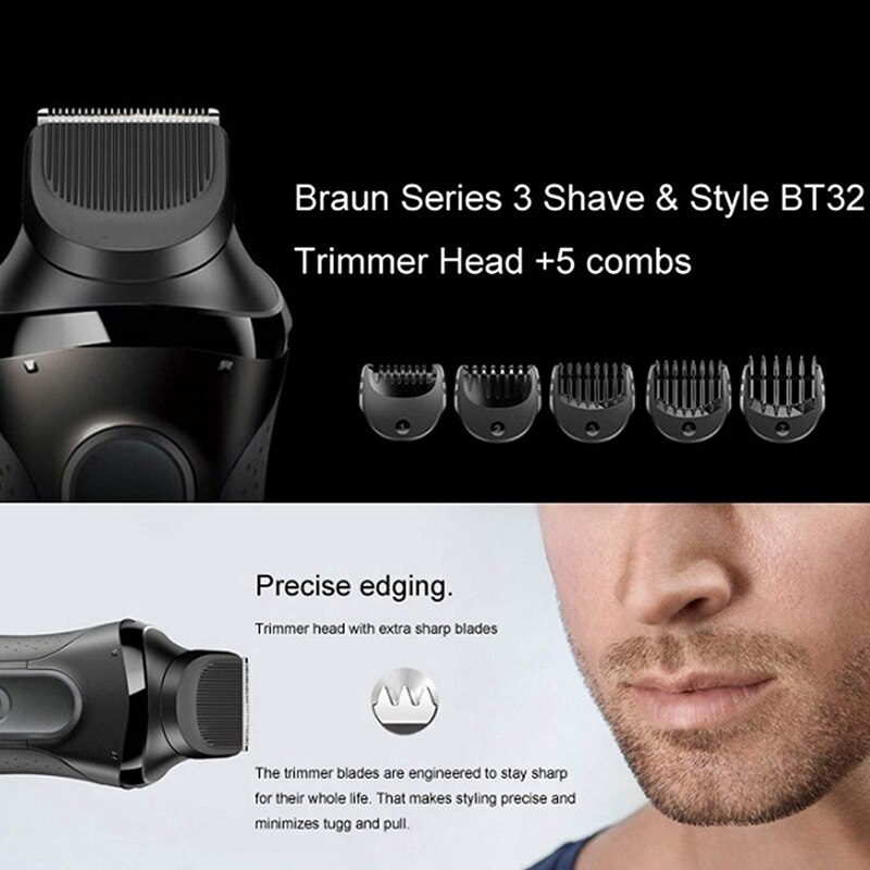 Beard Trimmer Head, Replacement Shaver Trimmer Head With 5-Piece 1/2/3/5/7Mm Guide Comb Trimming Set For Braun Series 3