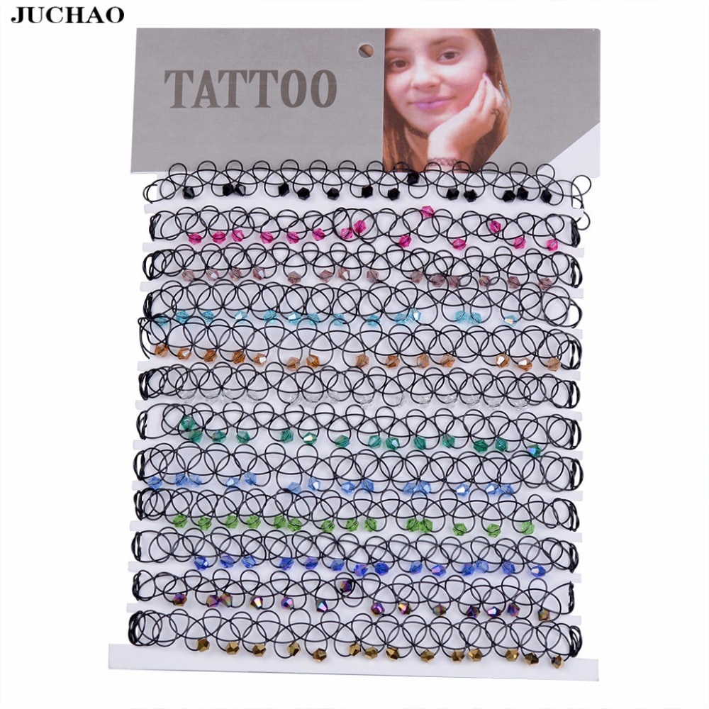 JUCHAO Collares Vintage Stretch Tattoo Choker Necklaces For Women Girl Charm Gothic Crystal Bea Necklace Female Wedding