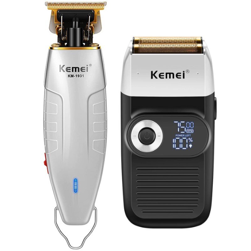 Kemei-Afeitadora eléctrica Original para hombres, máquina de afeitar potente para Barba y pelo, cabeza de baldas, acabado, se desvanece: Set b