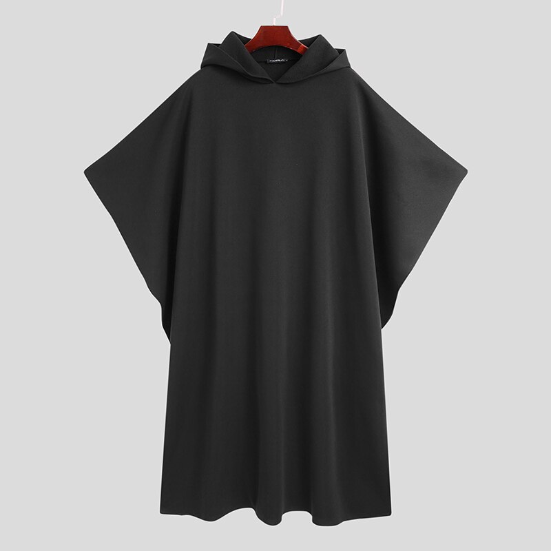 INCERUN hommes manteau manteaux à capuche solide Poncho en vrac Streetwear Punk coupe-vent hommes Trench hiver longue Cape vestes 5XL: XL