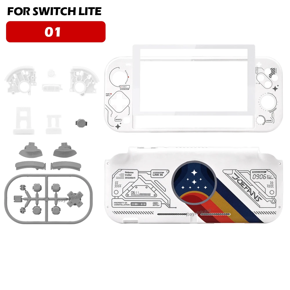 Para Switch Lite para consola de juegos NS LITE, carcasa de repuesto, botones y acceso de modificación de pantalla de película de vidrio templado: Blanco