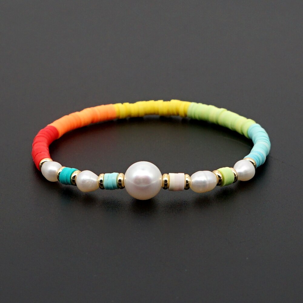 GO2BOHO Arcobaleno Donne Del Braccialetto 4 millimetri In Vinile Heishi Disco Bead Bracciali di Perle D'acqua Dolce 2020 Boho Gioielli Fatti A Mano Pulseras Mujer