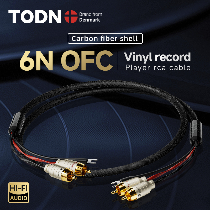TODN Audio 2RCA-kabel met aarddraad Zwarte tape-speler LP Vinyl Platenspeler Versterker Chassis Vergulde stekker