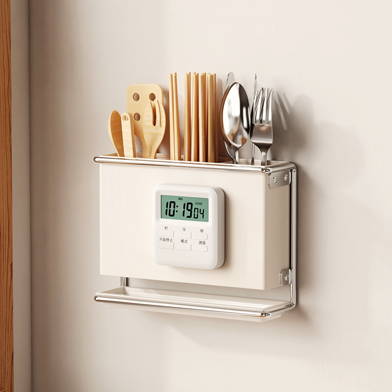 Soporte para cubiertos para encimera de cocina, montado en la pared, sin taladro, cuchillo, organizador de palillos, estante de almacenamiento de drenaje para utensilios de cocina