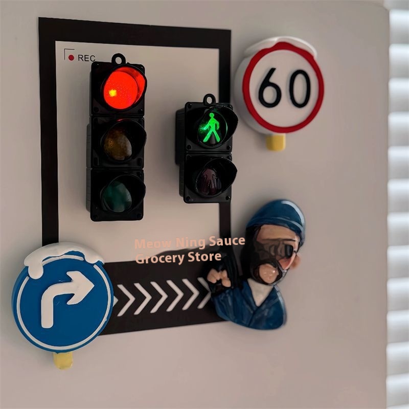 Imán de nevera con semáforo de simulación en miniatura, decoración creativa para el hogar, pegatina para puerta de refrigerador con función de iluminación