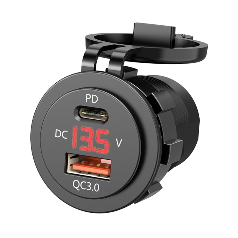 Ip66 vesitiivis 12v dc teho  qc3.0 dual type -c 5v 3a usb -moottoripyörä: Punainen