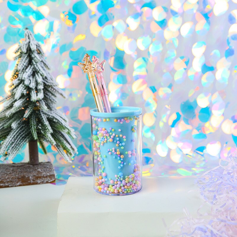 Soporte de bolígrafo de espuma, bonito organizador de escritorio, estilo Kawaii, papelería, para estudiantes: Round Blue