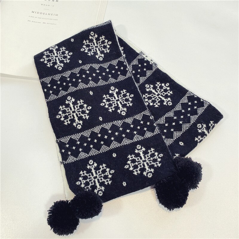 Bufanda de lana tejida para niña, pañuelo con bola colgante, para primavera, otoño e invierno,: black