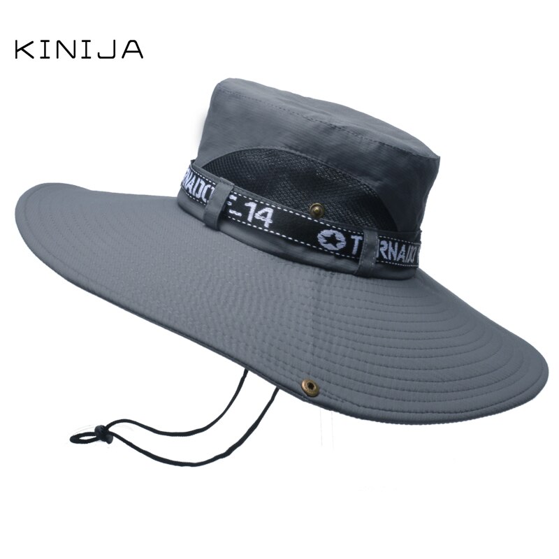 Summer Handsome Outdoor Climbing Fishing Tourism Dual Purpose Men Large Brim Sun Fisherman Hat Bucket Hat Sun Protection Cap: dark grey