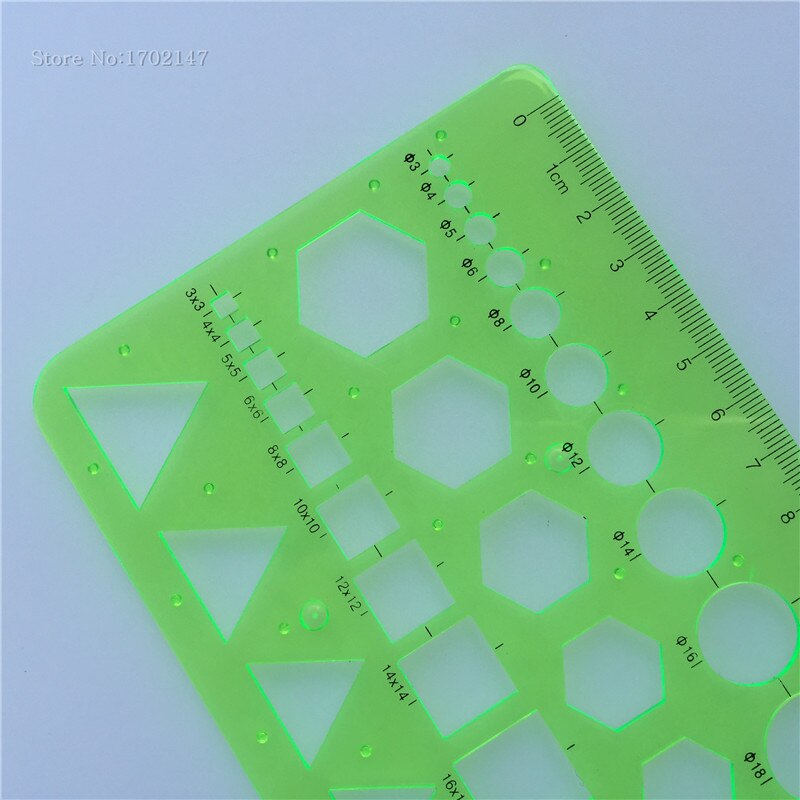 Regla de plantilla de dibujo geométrico 20 Uds. 22*10,5 cm, regla de herramienta de medición de material de laboratorio para estudiantes de plástico verde, suministros escolares