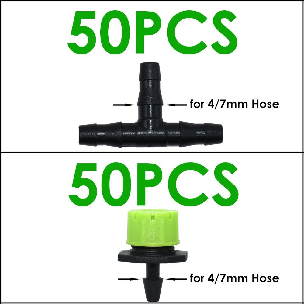 KESLA 50 sztuk regulowane kroplówki 50 sztuk 4/7MM kolec trójnik złącza z mikrootworami nawadniania emiter anty-zatykanie dla 1/4 ''wąż: KSL01-KIT269-B