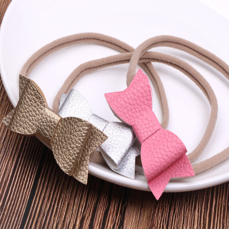 Baby Girls PU Hair Bow Headband Set Nylon Headbands Kids Lovely Hair Accessories 3pcs/Set