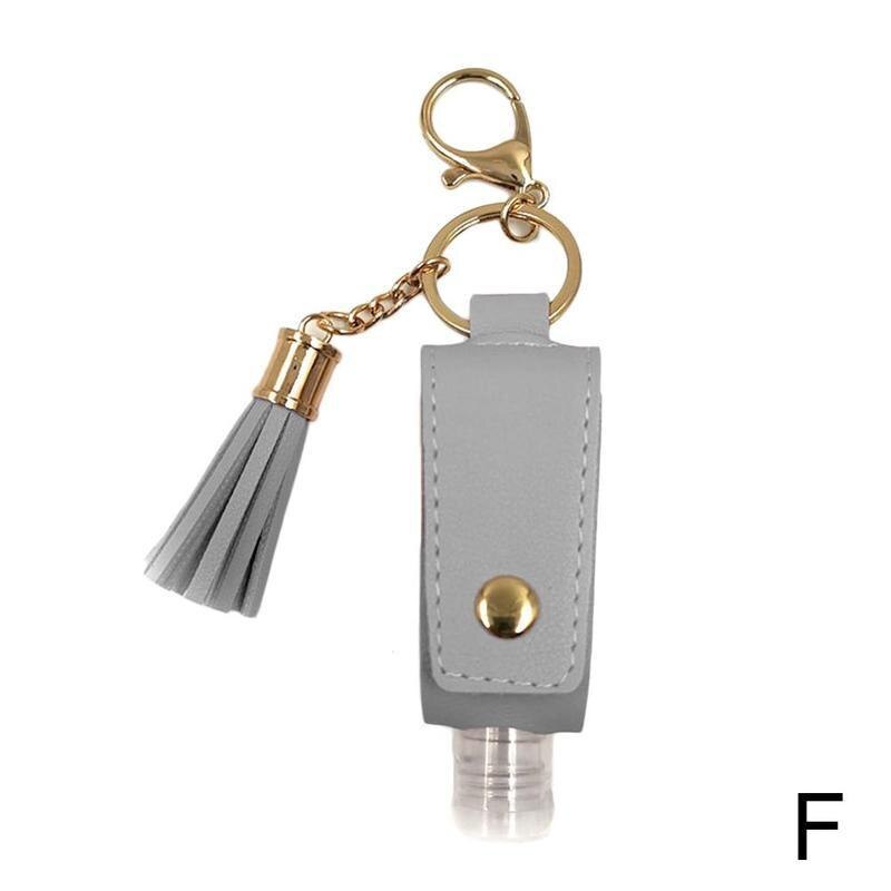 LLavero de Gel hidroalcohólico de 30ml, funda de desinfectante de manos, Mini botella de Gel hidroalcohólico portátil, Funda de cuero, llavero de salud: Gray