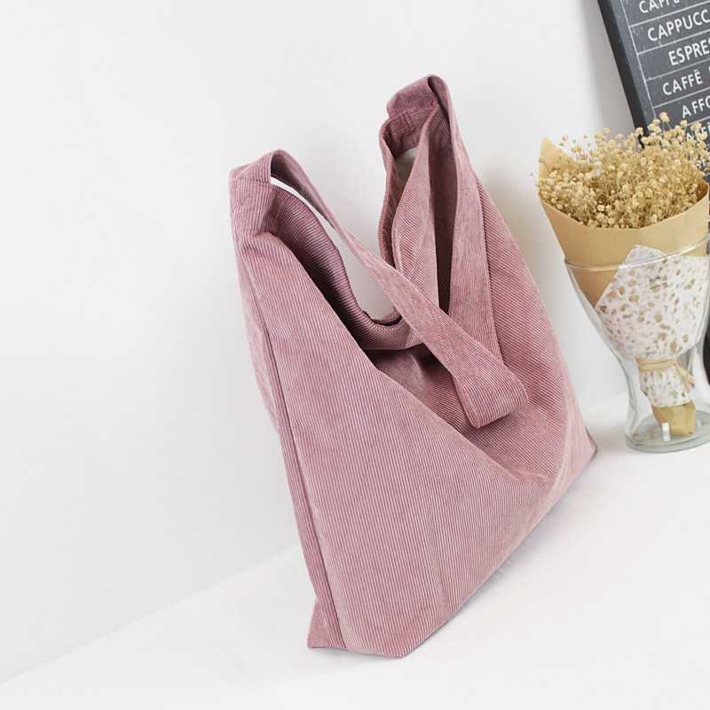 Women Corduroy Shoulder Bag Simple Canvas Cloth Handbag Big Casual Tote Ladies Eco Shopping Bags College Students Books Bag