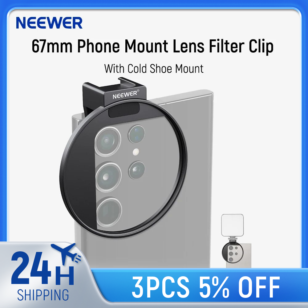 NEEWER 67mm support de filtre de téléphone pince de filtre d'objectif avec support de chaussure froide pour iPhone 15 Pro Max 15 Plus 14 13 Samsung Galaxy
