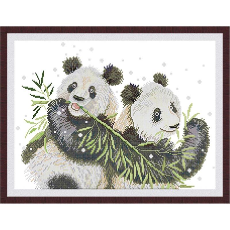 Söt panda djurmönster korsstygn set handarbete broderi kit vit canvas bomull broderi gör-det-själv heminredning målning