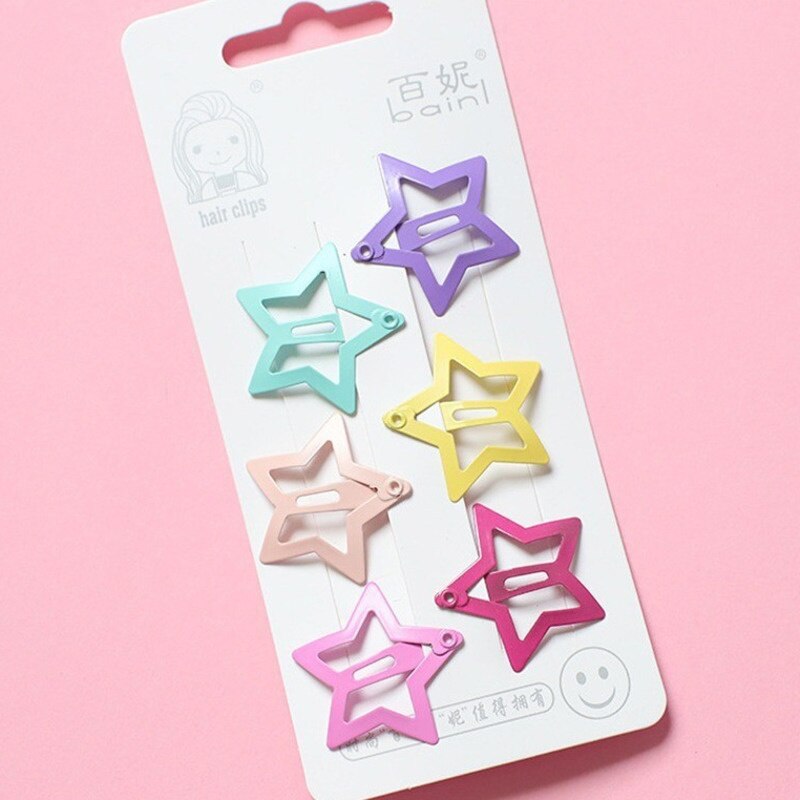6PCS/LOT Candy Color Hairpins Girly Pink Love Heart Star Baby Girls Headwear Women Children Hair Accessories Hair Clips For