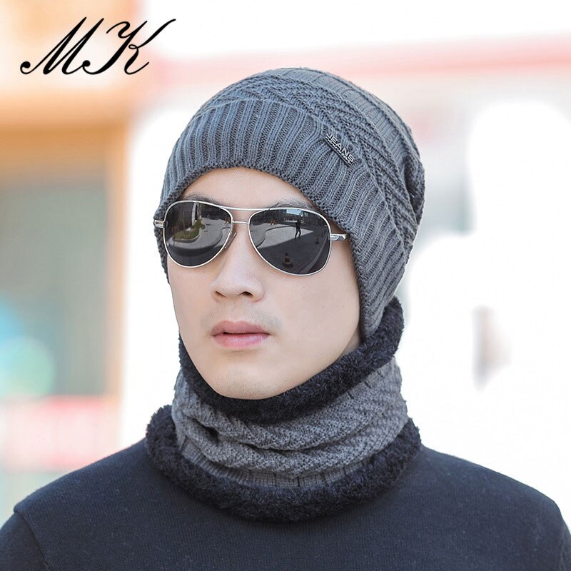 Maikun, gorro de invierno , gorro de lana para hombre, conjunto de dos piezas, gorro de punto cálido informal