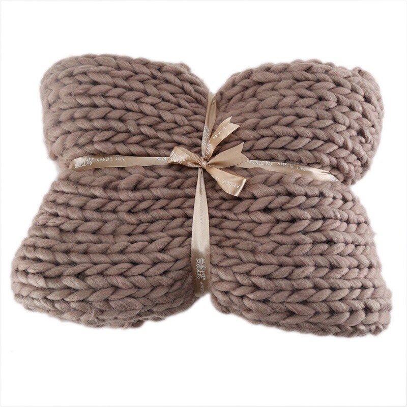 Hand Chunky Wol Gebreide Deken Dikke Garen Merino Wol Omvangrijk Breien Gooien Dekens Nordic Thuis Textiel