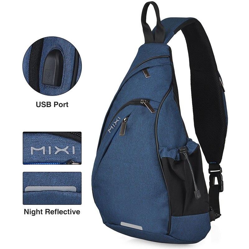 Mixi Men Sling Backpack One Shoulder Bag Boys Student School Bag University Work Travel Versatile M5225: Blue / 19 inches