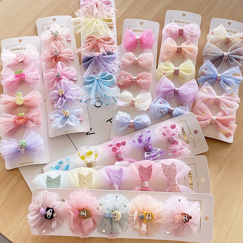 5 stücke Nette Baby freundlicher Gittergewebe Garn Spitze Haar Stifte mit Band wickeln freundlicher Mädchen Haarnadeln Organza Bogen Haar Clips haar Zubehör