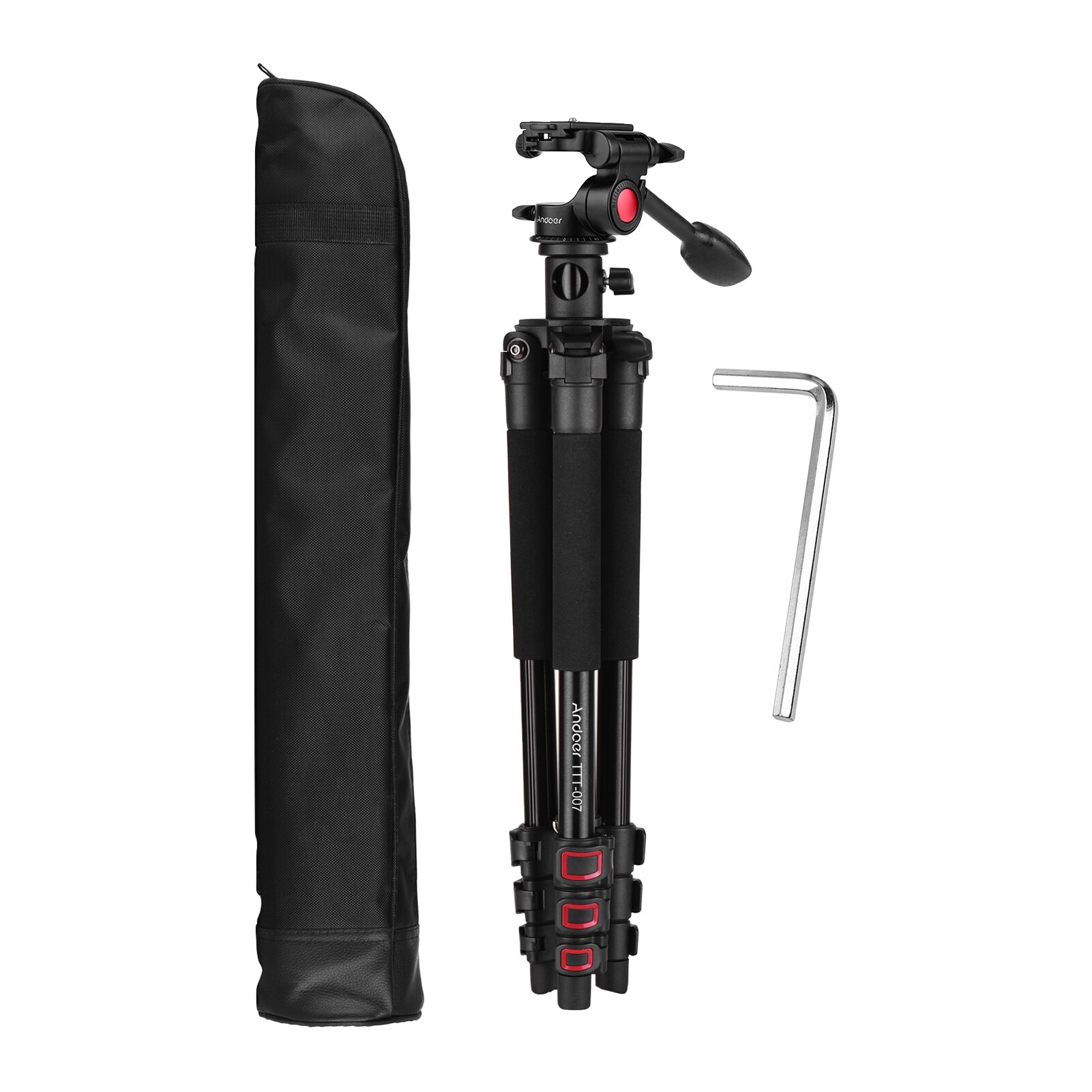 Tripé de câmera andoer de 162cm, tripé de liga de alumínio + cabeça de tripé de 3 vias para câmeras dslr ildc com carga máxima de 8kg