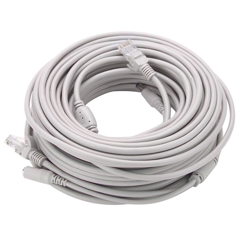 Ip kamera kabel cctv 5-30m valgfri grå kat 5/ kat -5e ethernet kabel  rj45 og dc power cctv netværk lan kabel til ip kamera system