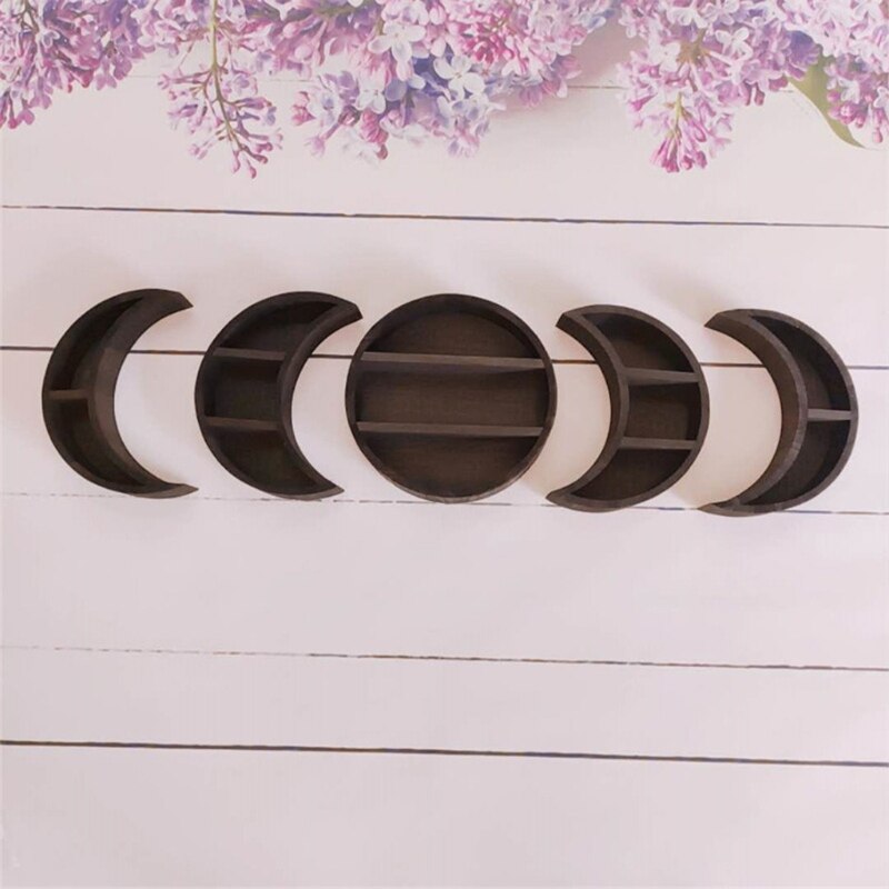 Estante de almacenamiento con forma de Luna para decoración del hogar, estantería de madera rústica montada en la pared, colgante, para exhibición de fotos, 3/5 Uds.