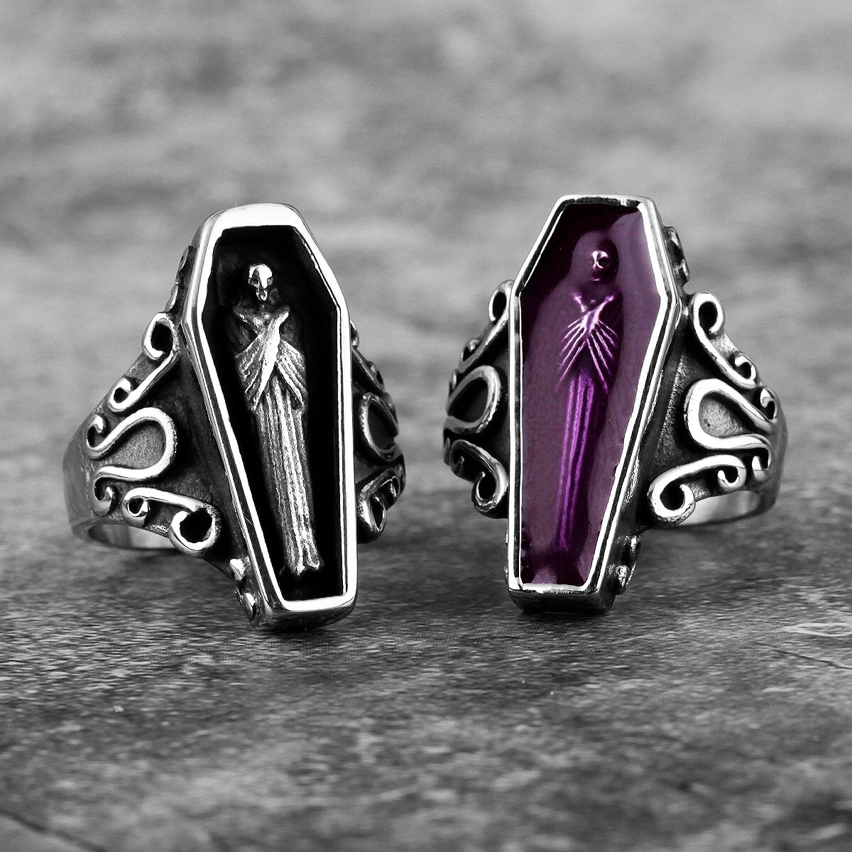 Vampir Sarg Geist Edelstahl Herren Ringe gotisch Punk Einzigartige Kühle für Männlich Freund Schmuck Kreativität
