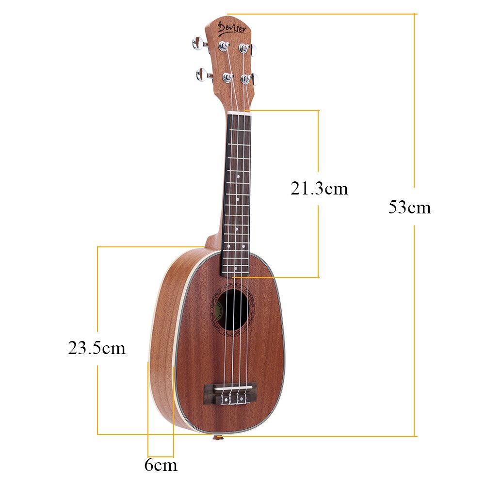 Ukelele Soprano de 21 &quot;de , guitarra hawaiana con forma de piña, mate, 4 cuerdas de nailon, diapasón de palisandro