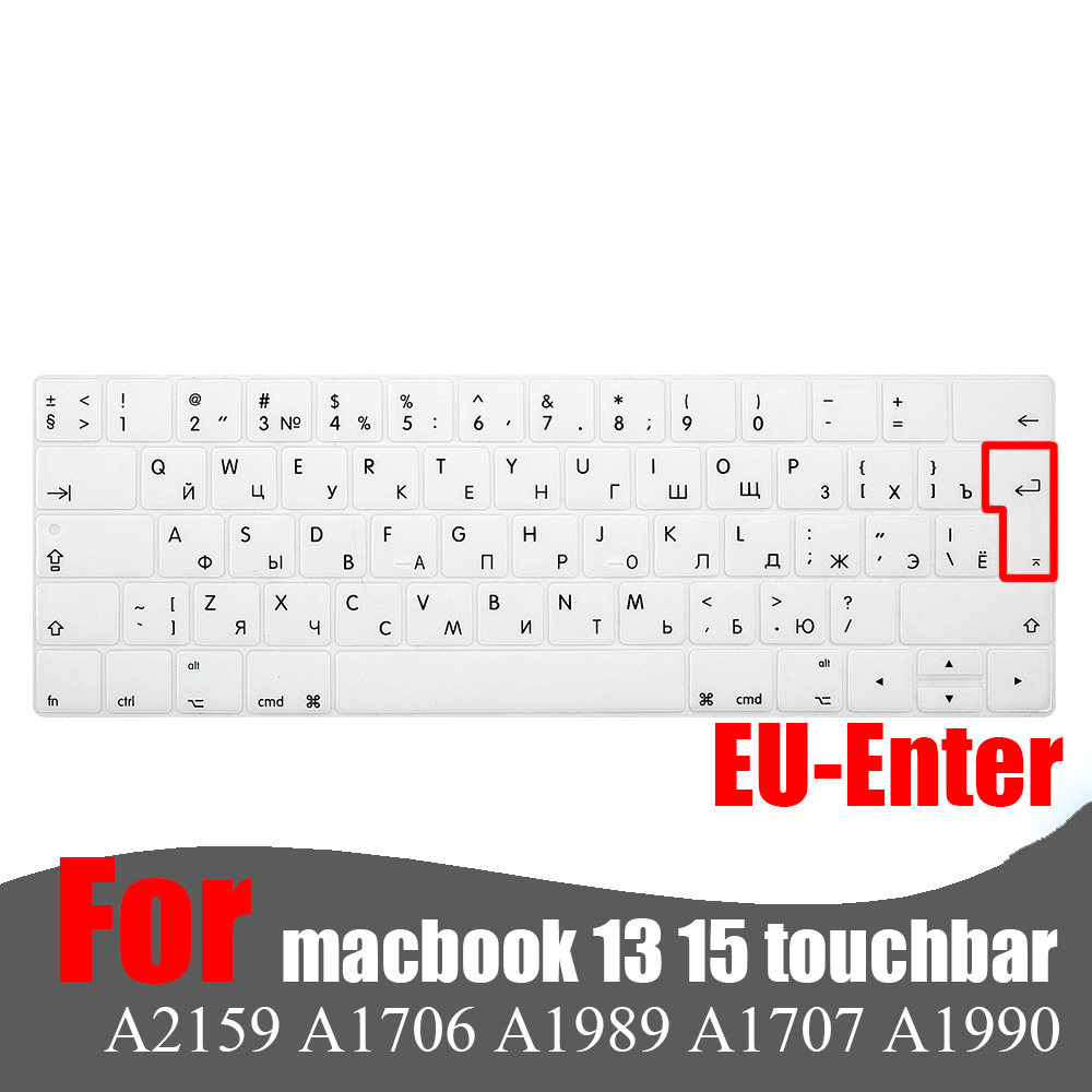 Rosyjska obudowa klawiatury laptopa dla Macbook pro 13 15 touchbar klawiatura ochronna kolorowa obudowa klawiatury A2159 A1707 A1989A1990: EU white