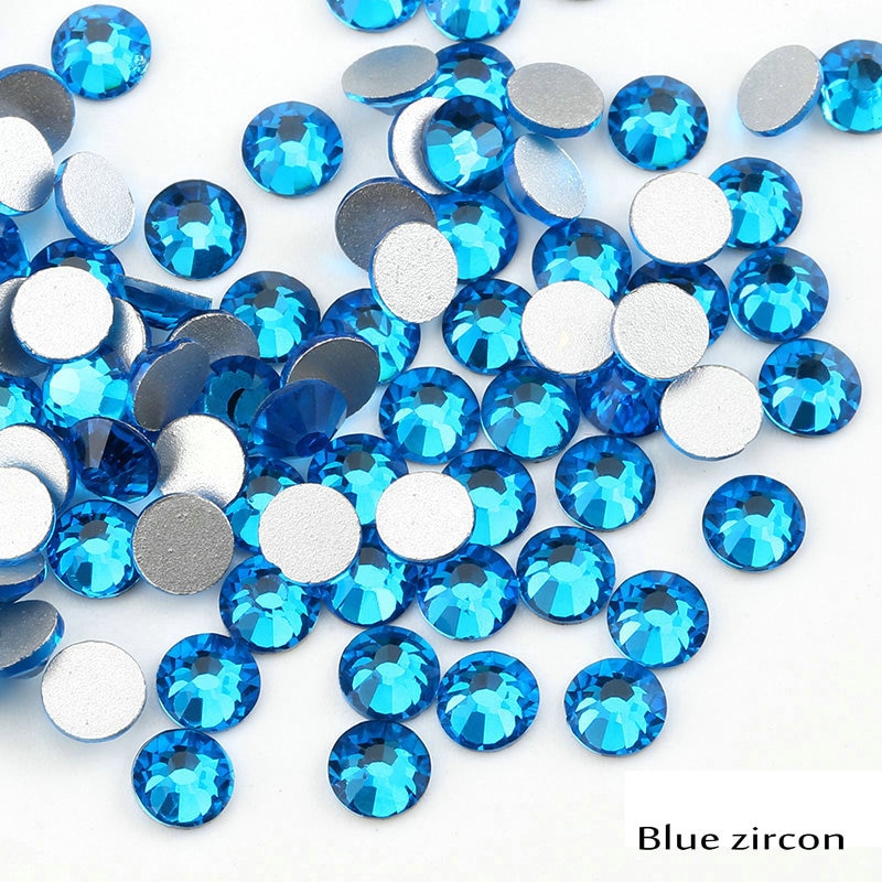 Blauwe zirkoon/Blauw Strass voor Nail Art 1.3mm-6.5mm Flat terug Niet Hotfix Lijm op Nail art Rhinestones