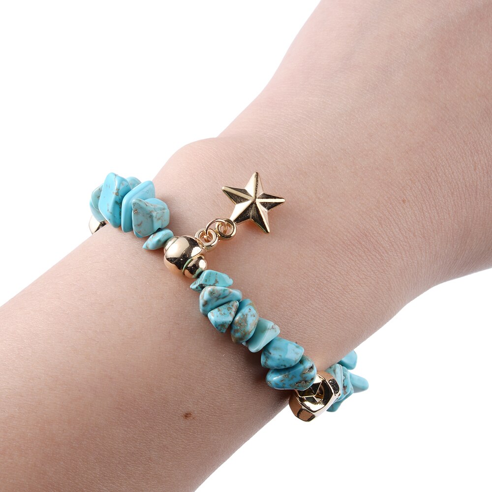 2022 Zomer Charm Star Hanger Blue Stone Armband Voor Vrouwen Unieke Onregelmatige Parel Kralen Link Chain Bohemen Armbanden