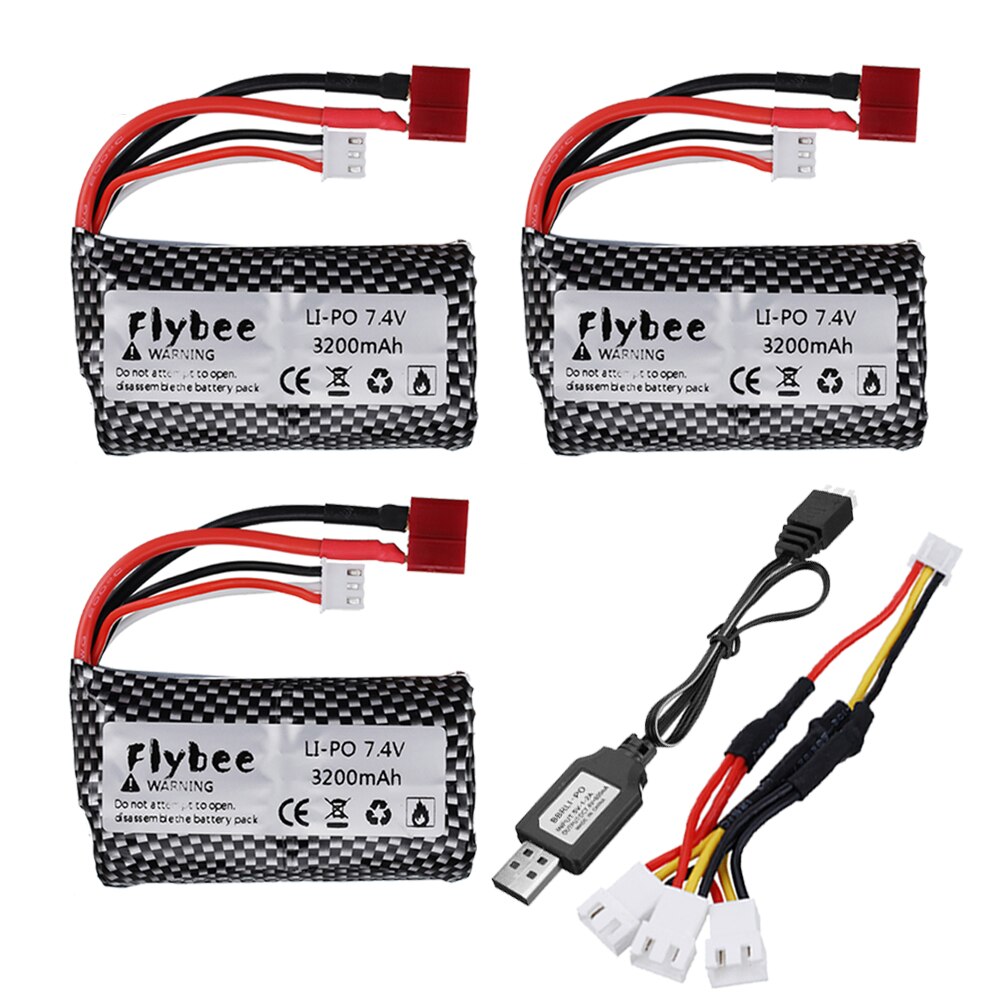 7.4V 3200mAh 2S Lipo Battery For Wltoys 144001 A959-B A969-B A979-B K929-B 12428 12423 10428 Q39 battery for RC cars toys parts: 3pcs 3in1 USB