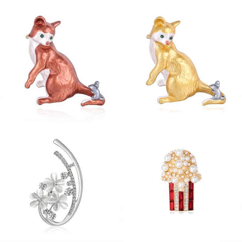 4Pcs Brooch Set - Cute Animal Collar Pins - High-End Dress Accessories