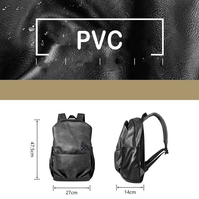 14 inch backpack men's backpack trend bag college students PVC leather Korean casual backpack computer bag